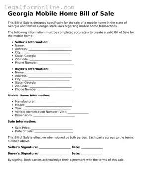  Mobile Home Bill of Sale Form for Georgia