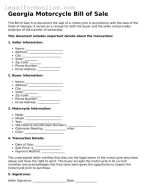  Motorcycle Bill of Sale Form for Georgia