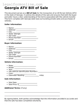  ATV Bill of Sale Form for Georgia