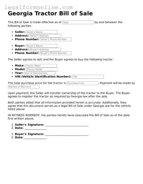  Tractor Bill of Sale Form for Georgia