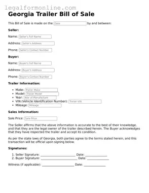  Trailer Bill of Sale Form for Georgia