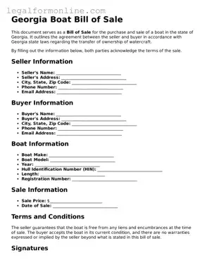  Boat Bill of Sale Form for Georgia