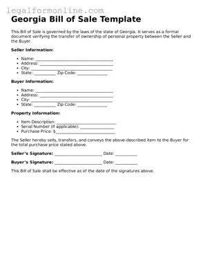  Bill of Sale Form for Georgia