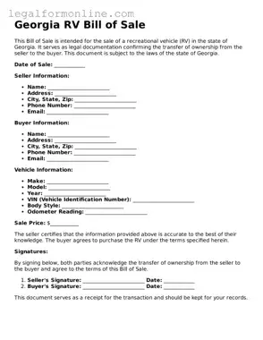  RV Bill of Sale Form for Georgia