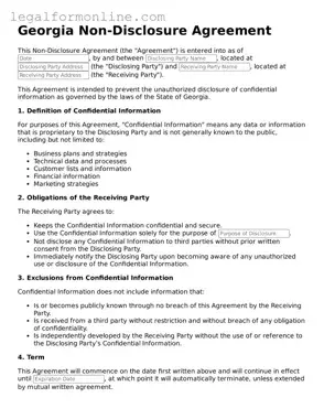  Non-disclosure Agreement Form for Georgia
