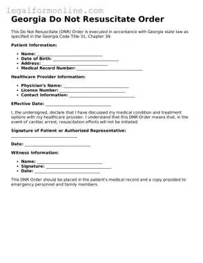  Do Not Resuscitate Order Form for Georgia