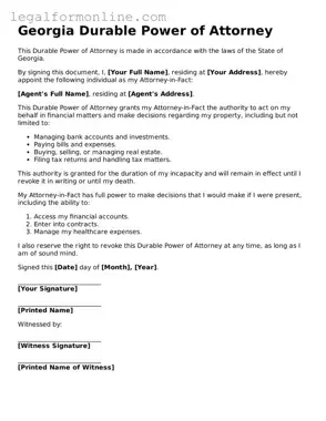  Durable Power of Attorney Form for Georgia