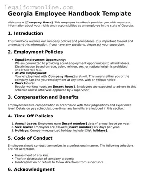  Employee Handbook Form for Georgia