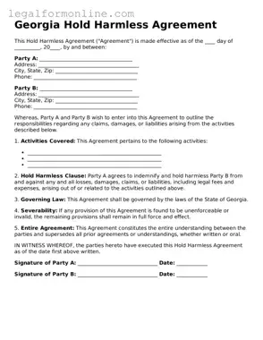  Hold Harmless Agreement Form for Georgia