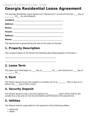  Residential Lease Agreement Form for Georgia