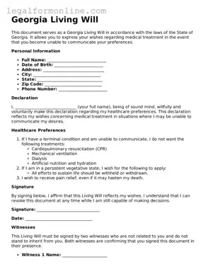  Living Will Form for Georgia