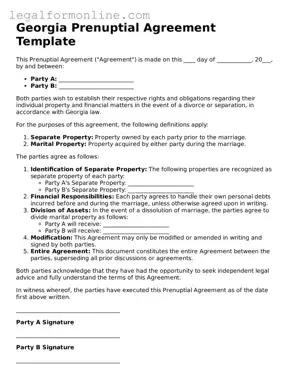  Prenuptial Agreement Form for Georgia