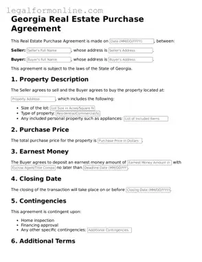  Real Estate Purchase Agreement Form for Georgia