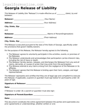  Release of Liability Form for Georgia