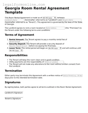  Room Rental Agreement Form for Georgia