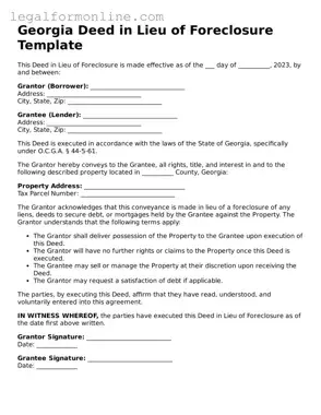  Deed in Lieu of Foreclosure Form for Georgia