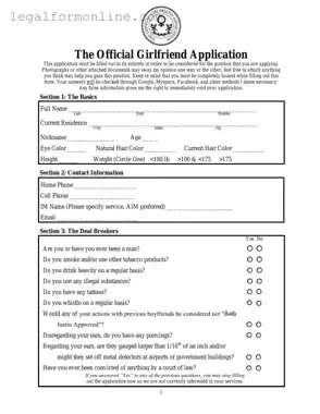 Girlfriend Application Template in PDF