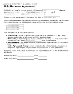 Attorney-Approved Hold Harmless Agreement Template