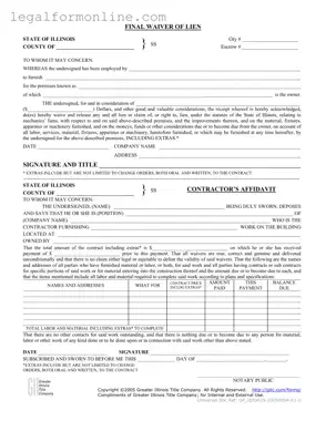 Illinois Final Waiver Of Lien Template in PDF