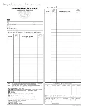Immunization Record Template in PDF