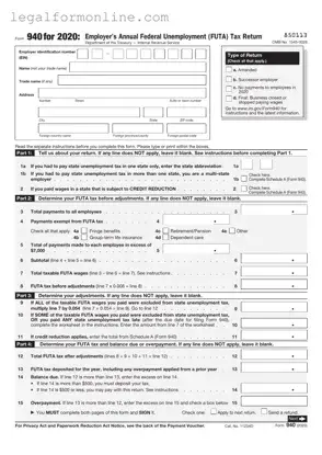 IRS 940 Template in PDF