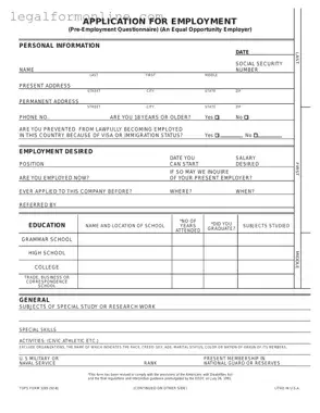 Employment Application Pdf Template in PDF