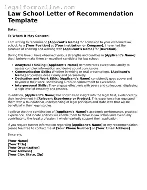 Attorney-Approved Law School Letter of Recommendation Template