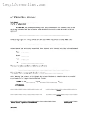Louisiana act of donation Template in PDF