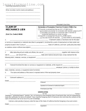 Mechanics Lien California Template in PDF