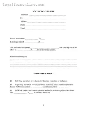 Doctors Excuse Note Template in PDF
