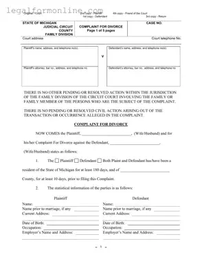 Michigan Complaint Divorce Template in PDF