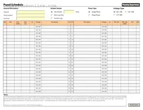 Electrical Panel Schedule Template in PDF
