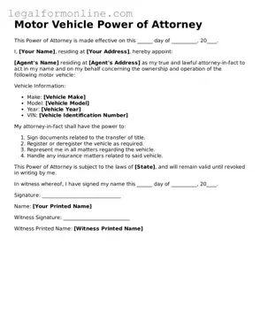Attorney-Approved Motor Vehicle Power of Attorney Template