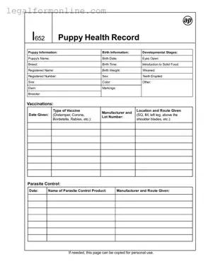 Puppy Health Record Template in PDF