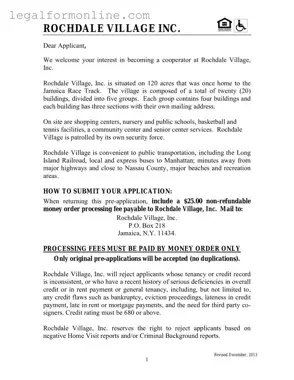 Rochdale village application Template in PDF