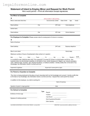 Statement of Intent to Employ Minor and Request for Work Permit Template in PDF