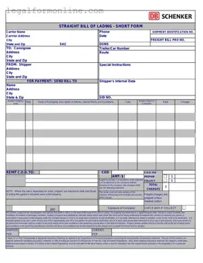 Straight Bill Of Lading Template in PDF