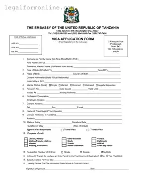 Tanzania Visa Applicaiton Template in PDF