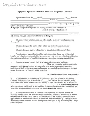 Tattoo Shop Artist Agreement Template in PDF