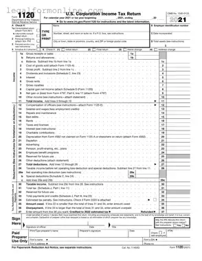 IRS 1120 Template in PDF