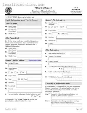 USCIS I-134 Template in PDF