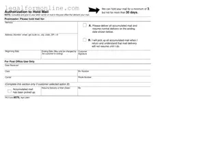 Usps Hold Mail Request Template in PDF