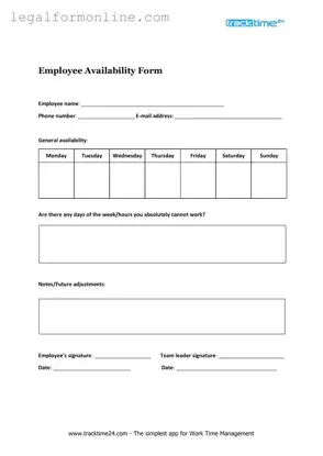Employee Availability Template in PDF