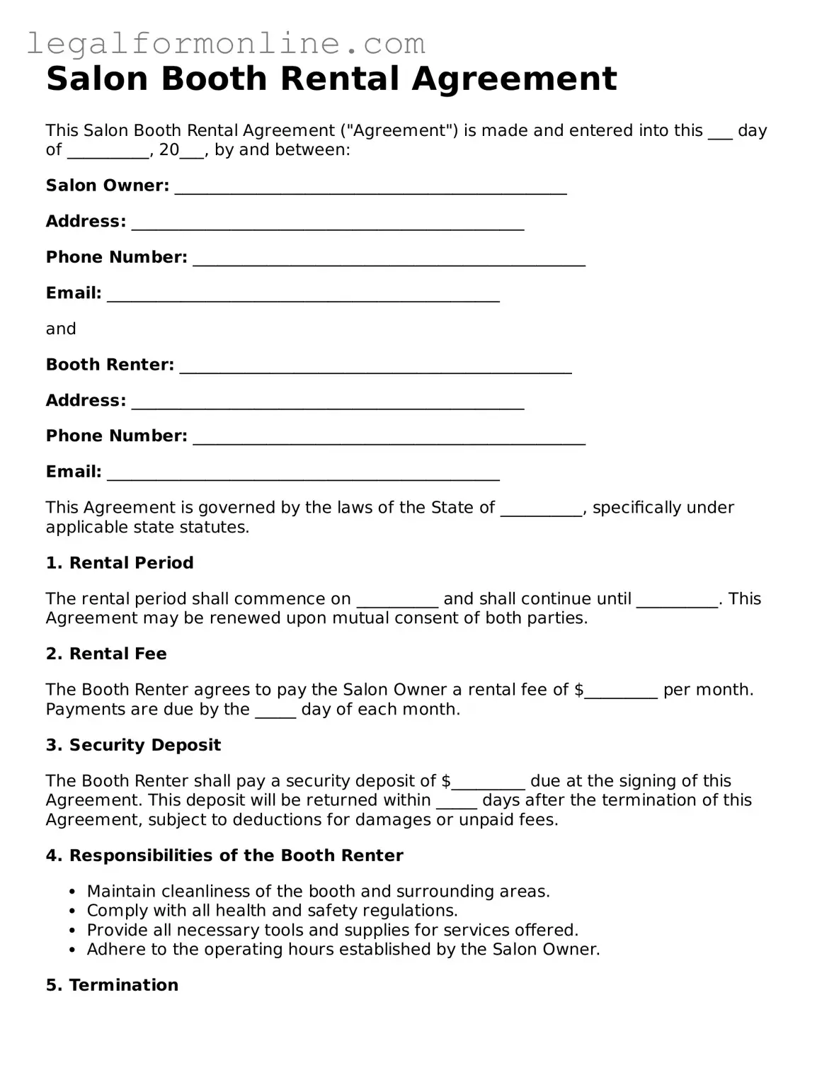 Attorney-Approved Salon Booth Rental Agreement Template
