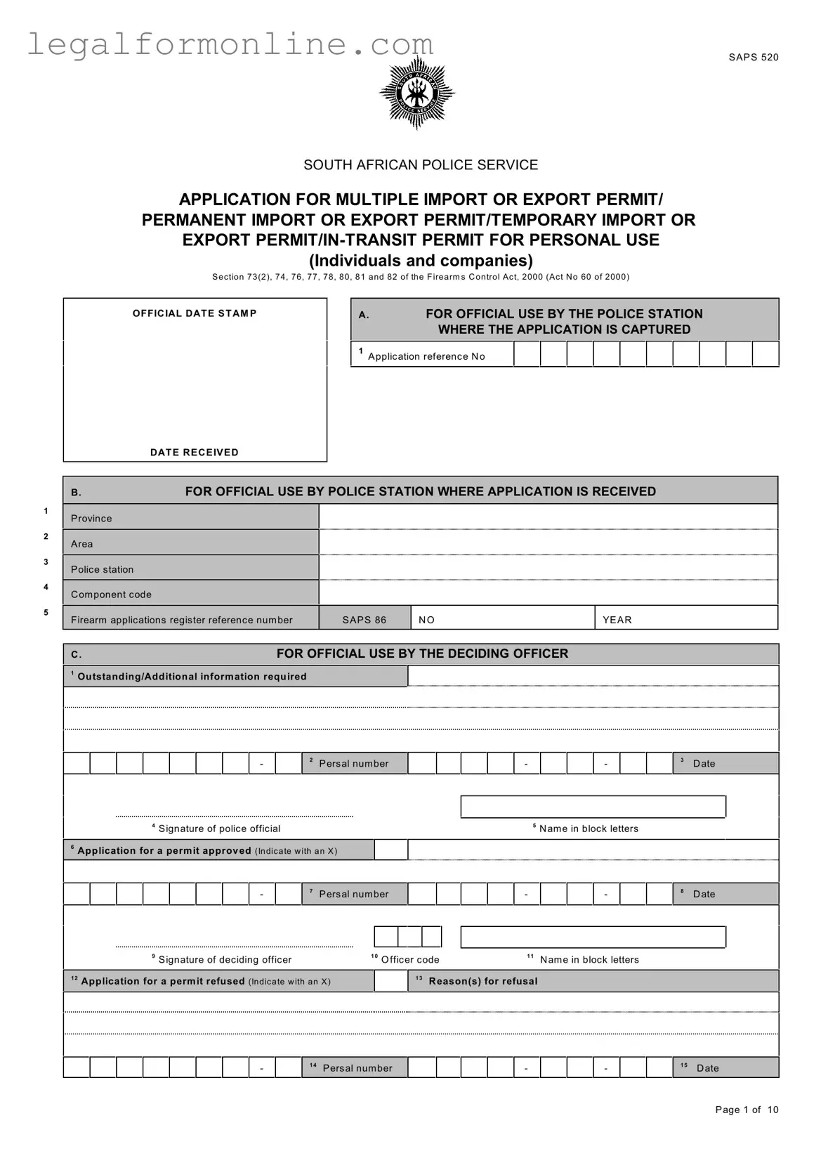 Saps 520 Template in PDF