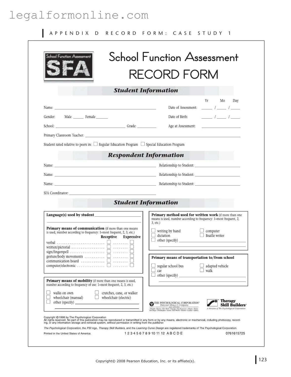 School Function Assessment Template in PDF
