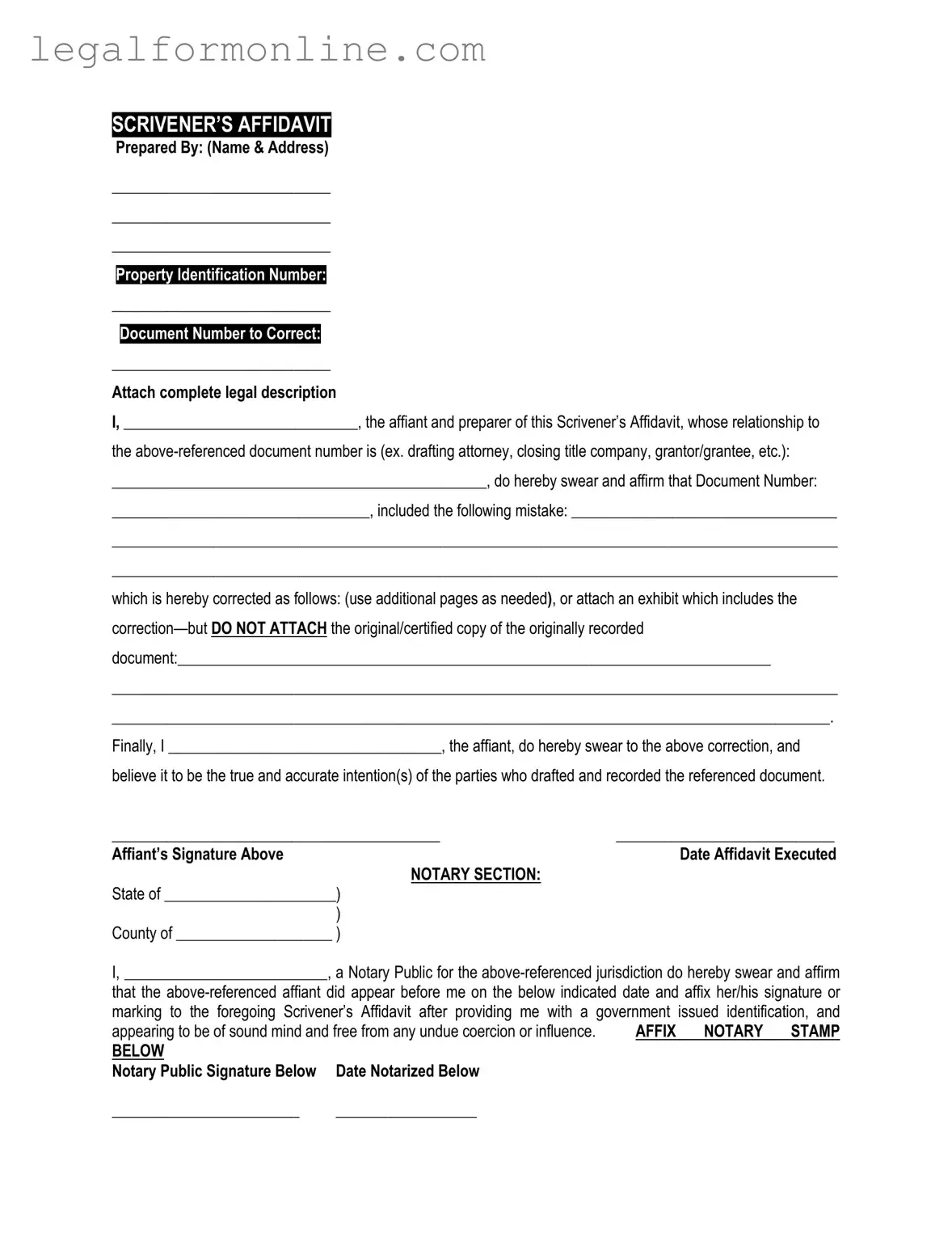 Scrivener's Affidavit Template in PDF