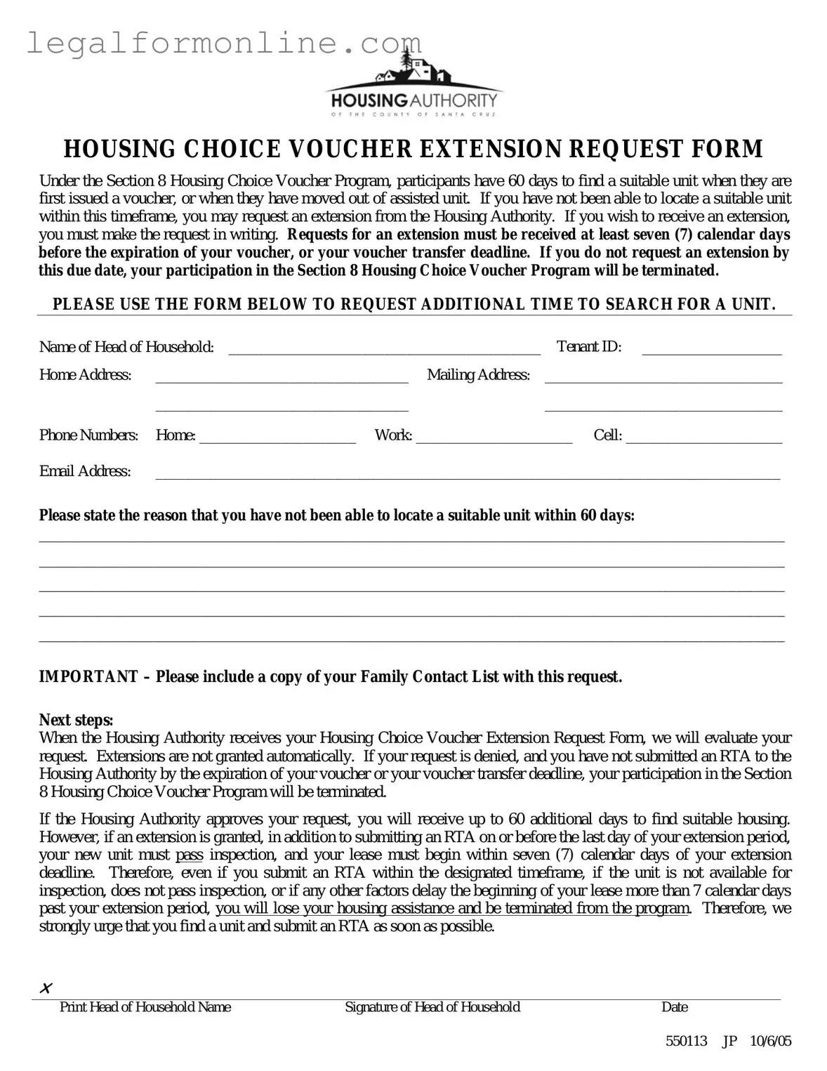 Section 8 Voucher Extension Template in PDF