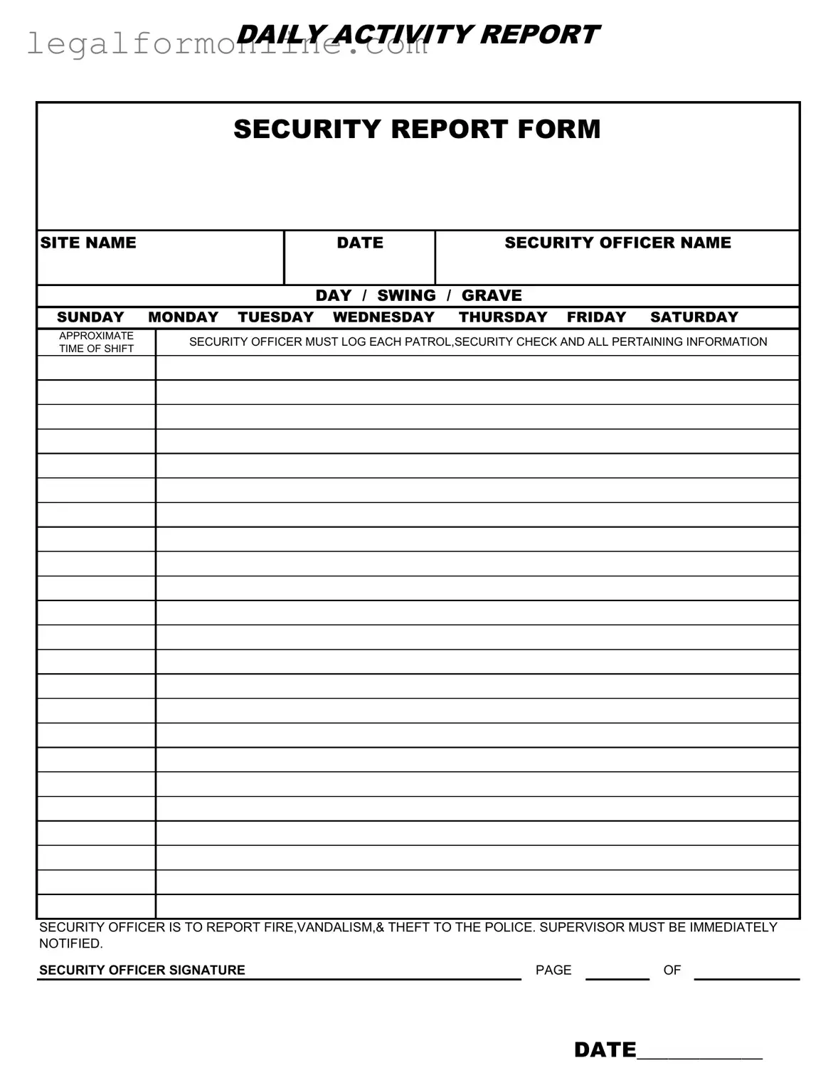 Security Guard Daily Report Sample Template in PDF