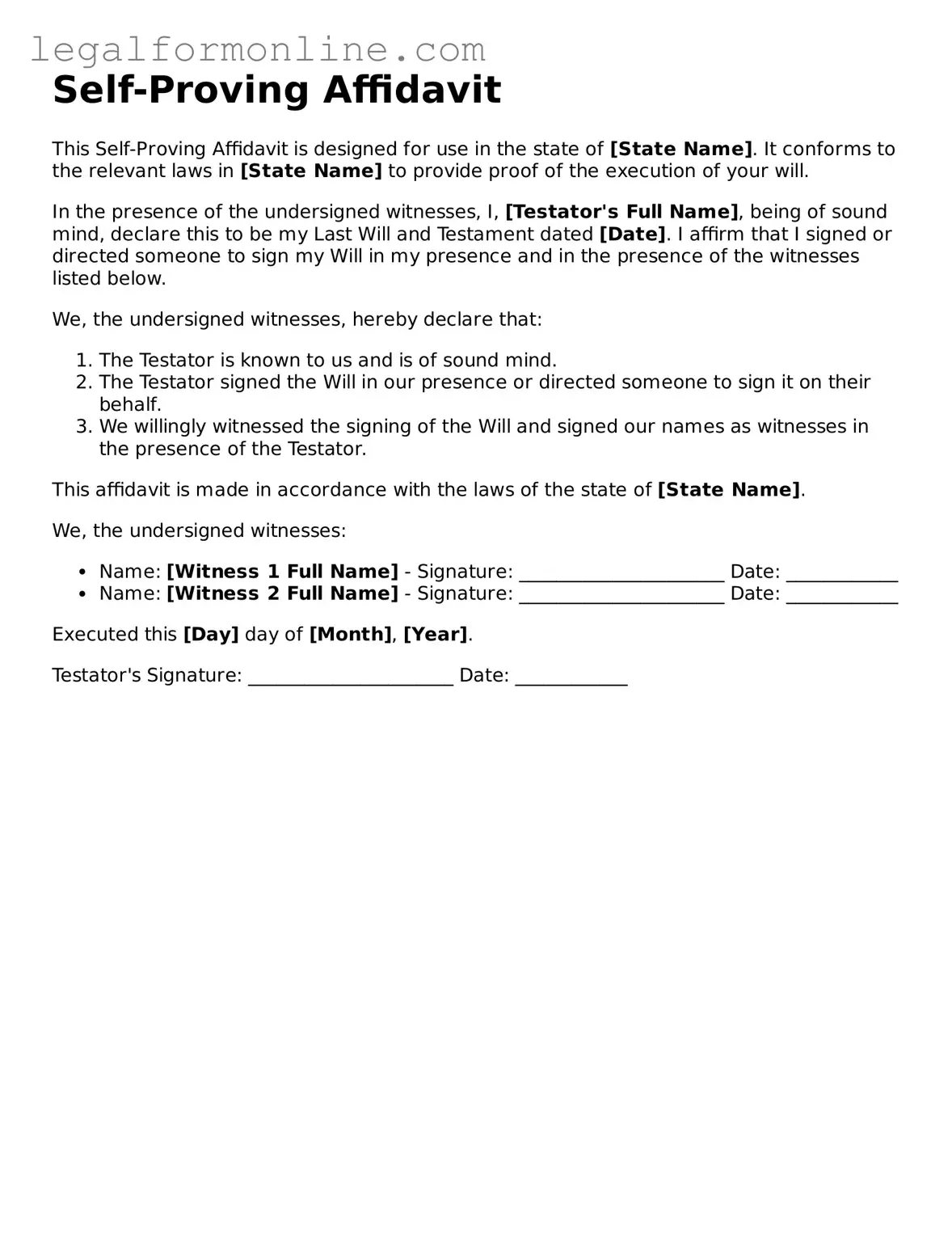 Attorney-Approved Self-Proving Affidavit Template